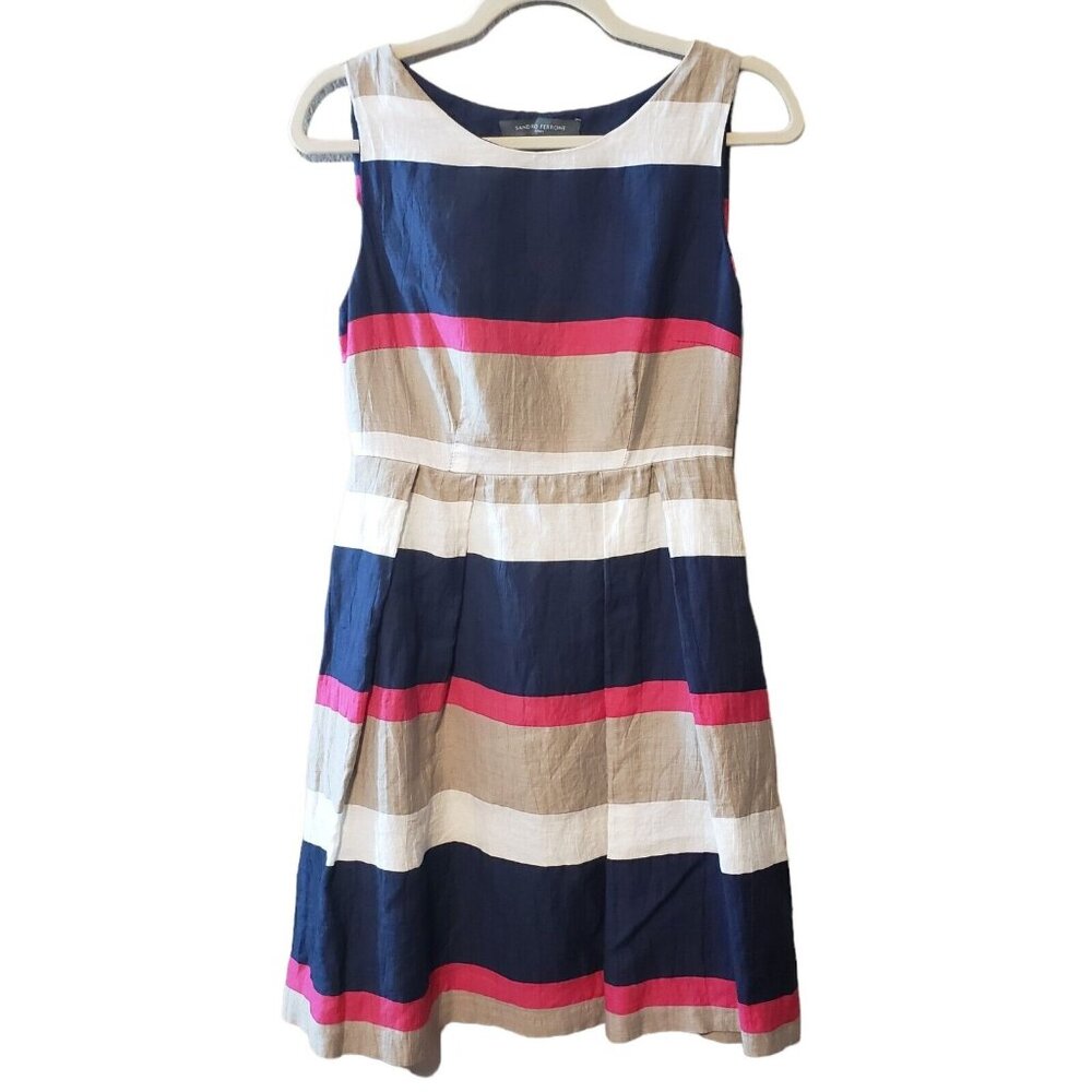 Sandro Ferrone Womens Sleeveless Striped Linen Blend Dress‎ TG.42 size 6 Italy